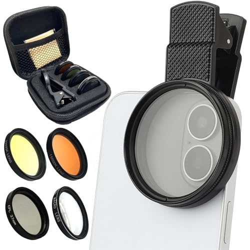 37mm Clip-on Phone Lens Filter Kit - 4 in 1 High-Definition Lenses for Coral Aquarium Reef Underwater Photography, Full Yellow/Orange Filter, CPL Polarizing Filter, Macro Lens