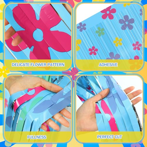 Image of Breling 4 Pcs Sponge Birthday Party Decorations Foil Fringe Photo Backdrop Decor Blue Foil Fringe Curtains Backdrop Flower Decor for Cartoon Birthday Decorations Photo Prop Sponge Party Supplies
