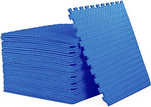 ComFy Mat Puzzle Exercise Mat, EVA Foam Interlocking Tiles, Protective Flooring for Gym & Workouts, 10mm thick Blue 4 Tiles (16 Square feet)