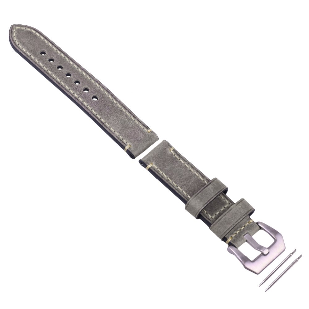 Grey-Green 22mm Vintage Mens Genuine Leather Replacement Watch Strap Band