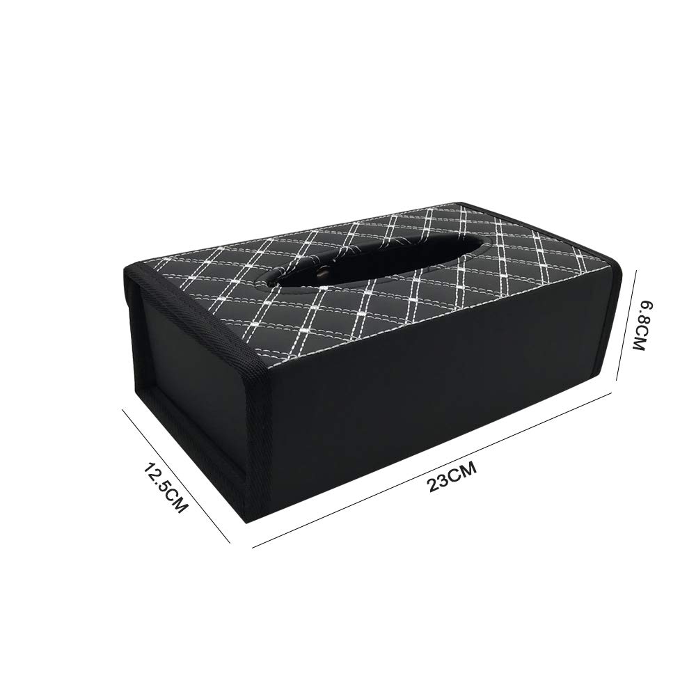 idain Car Auto Paper Case Tissue Box Napkin Holder PU Leather Rectangular Car Tissue Box,White+Black