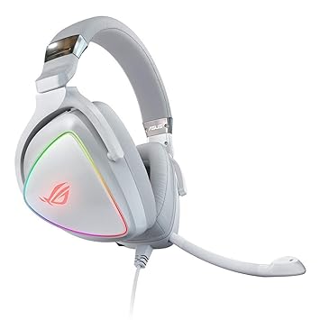 ASUS RGB Gaming Wired Headset ROG Delta with Detachable Mic, Hi-Res ESS Quad-DAC, Circular RBG Lighting Effect, USB-C Connector for Pcs, Consoles, and Mobile Gaming (White)