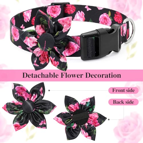 BiPawTi Flower Dog Collar, Soft Small Dog Collar Girl with Floral Patterns Decoration, Cute Collars for Female Dogs Puppy, Summer Dog Collars for Small Dogs Boy Girl Female Male (Black, S) BiPawTi Flower Dog Collar, Soft Small Dog Collar Girl with Floral Patterns Decoration, Cute Collars for Female Dogs Puppy, Summer Dog Collars for Small Dogs Boy Girl Female Male (Black, S)