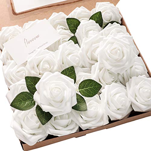 Floroom Artificial Flowers 25pcs Real Looking White...
