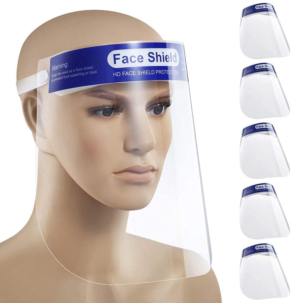 Safety Face Shield, Transparent Full Face Cover, Lightweight Transparent Shield with Adjustable Elastic Band for Men Women (Pack of 5)-image-29
