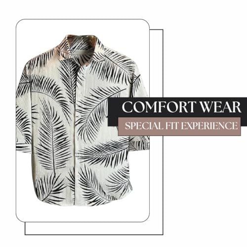 Image of MiraMichi Men's Corduroy Printed Half Sleeve Casual Shirt - Regular Fit Hip Length