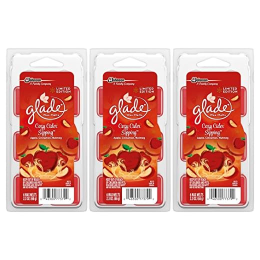 Glade Wax Melts Air Freshener - Limited Edition - Winter Collection 2017 - Cozy Cider Sipping - 6 Count Wax Melts Per Package - Pack of 3 Packages