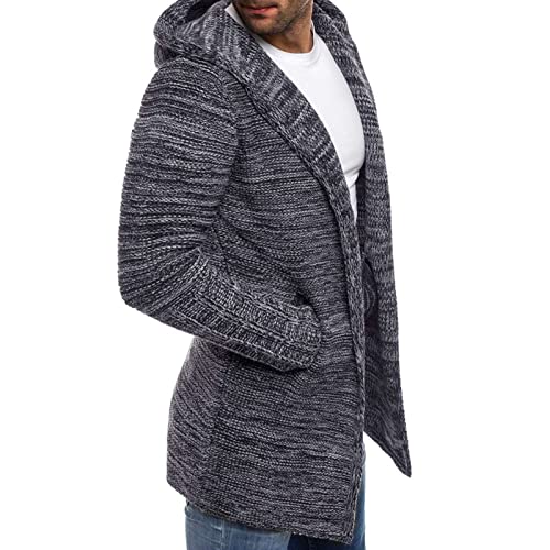Men's Long Hooded Cardigan Open Front Drape Cape Overcoat Shawl Collar Lightweight Ribbed Knit Sweater With Pocket3