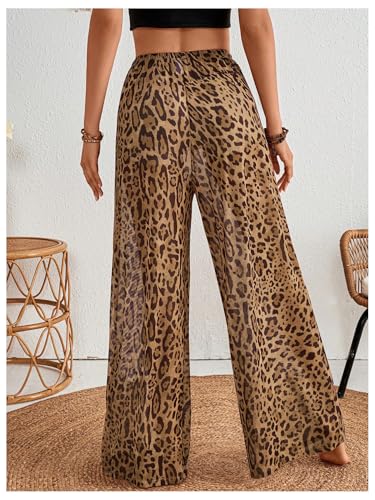 MakeMeChic Women's Leopard Print Pants Elastic Waist Lounge Pants Wide Leg Loose Long Pajama Pants2