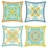 Joymaison Kissenbezüge 45x45 cm 4er Set Blume Mediterran Dekorative Kissenbezug Geometrisch Blumen Marokkanisch Mandala Deko Kissenhülle für Sofa Couch Schlafzimmer Wohnzimmer