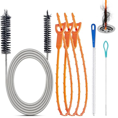 Lot de 6 Deboucheur Canalisation,Furet Deboucheur WC, Professionnel Furet Plomberie Deboucheur Douche Sonde de debouchage Brosse de Nettoyage Réutilisable...