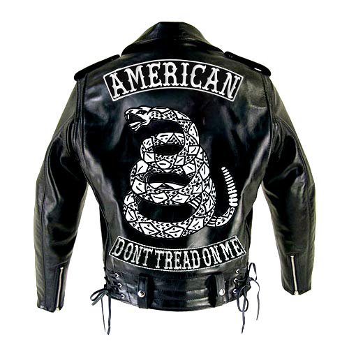 VEGASBEE® Dont Tread On Me Fabric Embroidered Iron-On Patch Jacket Vest Bottom Rocker 15" USA (Black-White 15")3