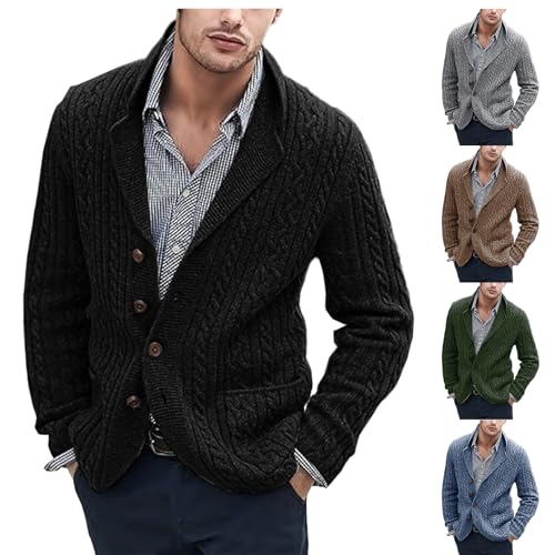 Mens Cable Knit Cardigan Sweater Shawl Collar Casual Long Sleeve Loose Fit Cardigans Button Down Knitted Sweaters3