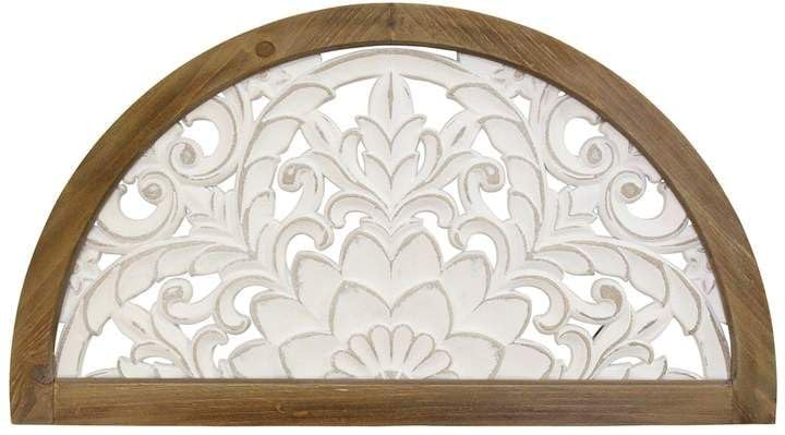 Image of Decor Delights Wall panel Floral MDF Wall Decoration Panel, Hanging Wood Carving Wall Decoration Panel for Living Room, Bedroom, Hallway, Office Wooden Wall Hanging Plaque, Wood Carving (Arched Half)