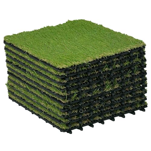 Outsunny Piastrelle da Giardino con Erba Sintetica 30x30cm 10 Pezzi, Prato Artificiale Realistico, Verde