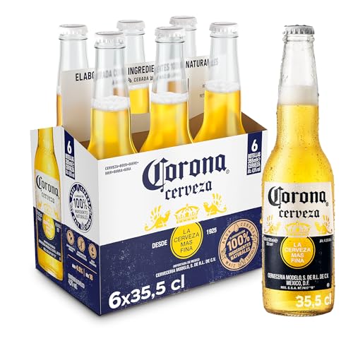 Corona Cerveza Extra, Pack de 6 Botellas x 35,5 cl, Cerveza Ligera y Refrescante, 4,5% Volumen de Alcohol