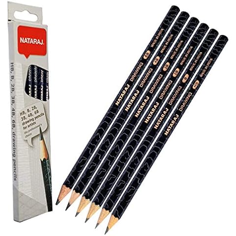 NATARAJ Professional Artist Drawing Pencils Pack Draw Sketch Tone Shade Write (6 x HB, B, 2B, 3B, 4B, 6B Grade Pencils + 1 x ZOFAX Black Pen) Cover