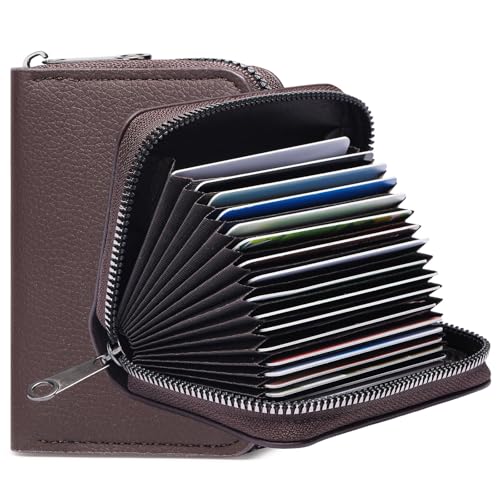 Men for Leather Credit Card Case Holder RFID Blocking Zipper Travel Wallet