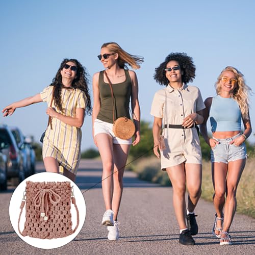 FREEBLOSS 2 conjuntos de bolsas de macramê marrom kit de fabricação de bolsa de macramê faça você me