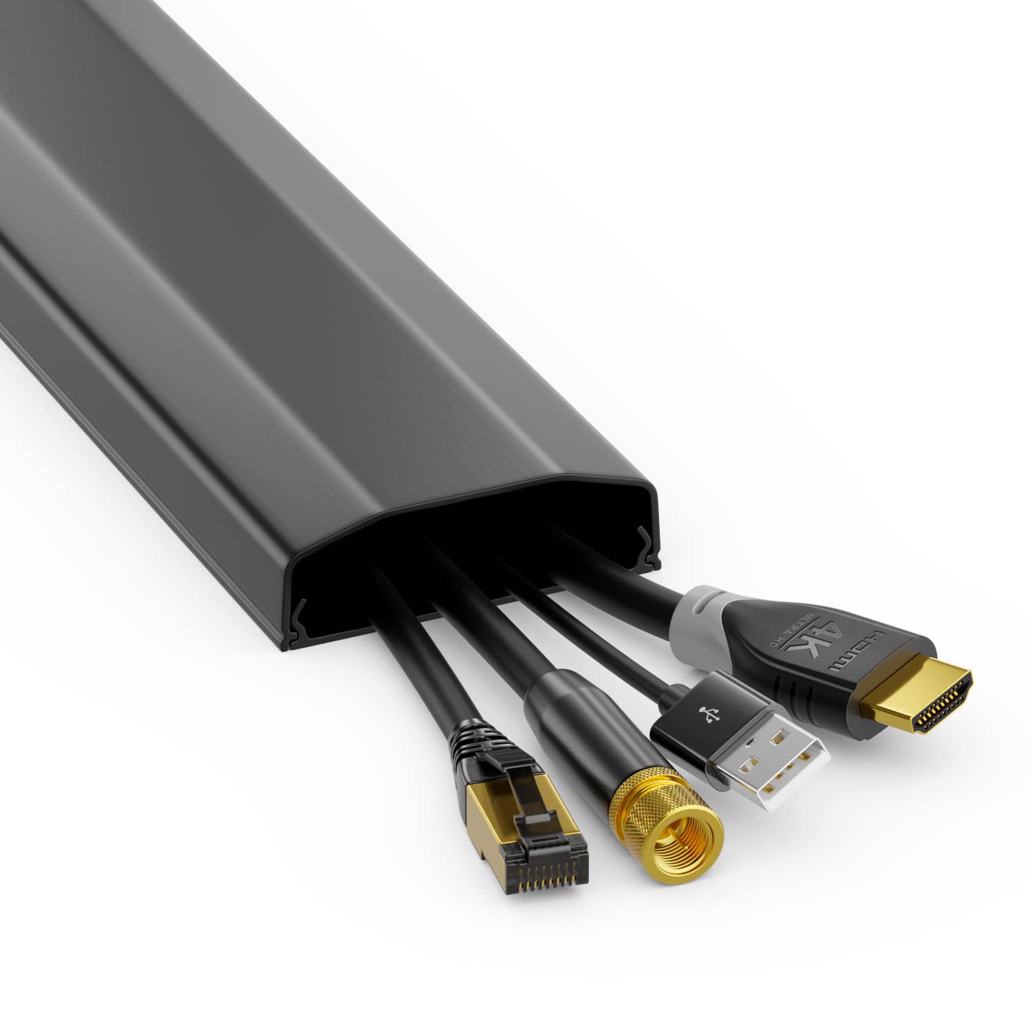 deleyCON Conduit de Câble Goulotte de Distribution Universal Câblage Facile de Câbles et Fils PVC de Grande Qualité Longueur 100cm Largeur 6cm Hauteur 2cm - Noir