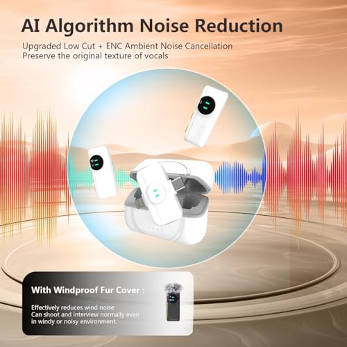 Image of MAYBESTA 2 Pack Wireless Mini Microphone with Charging Case - AI Noise Reduction for iPhone Andriod Phone, Studio Quality Audio for Video Recording Vlog YouTube Interview(White)