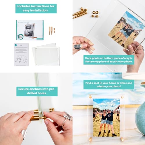 Wexel Art 6X8-Inch Diamond Polished Beveled Edge Framing Grade Acrylic Tabletop Floating Frame With Gold Hardware For 4X6-Inch Art & Photos #TOP6