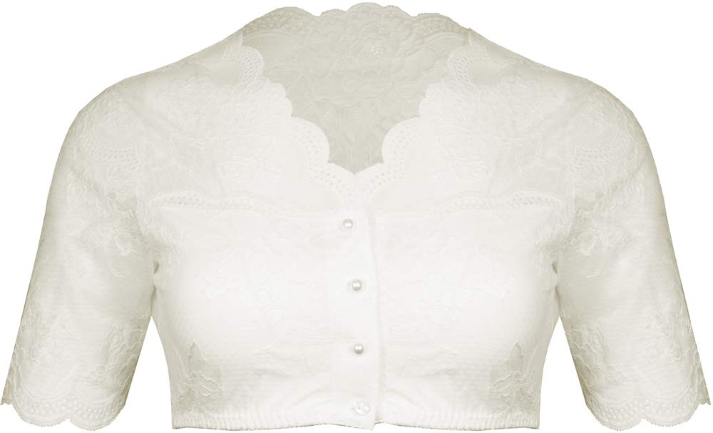 Nina von C. Damen Dirndlbluse Kalea mit Knopfleiste - Weiß - 16463718 - Halbarm Spitzen Bluse Oktoberfest Kirchweih