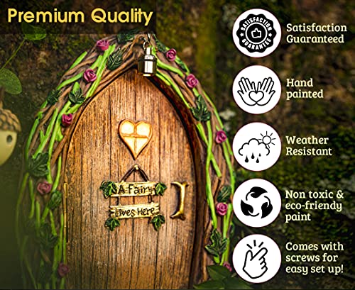 Opening Fairy Door and Window for Trees with Light – Glow in The Dark Yard Art Sculpture Decoration for Kids Room, Wall and Trees Outdoor | Miniature Fairy Garden Outdoor Decor Accessories - Image 6