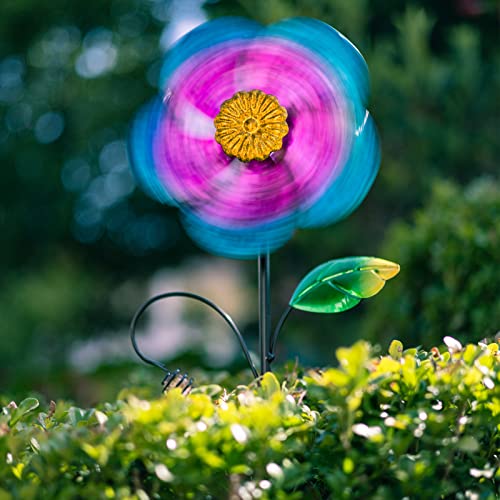 Viveta 2 Pack Wind Spinners With Metal Stake, 28.7 Inches Outdoor Garden Pinwheels Spinners Purple Flower Shape Design For Yard Lawn Patio Decor #TOP4