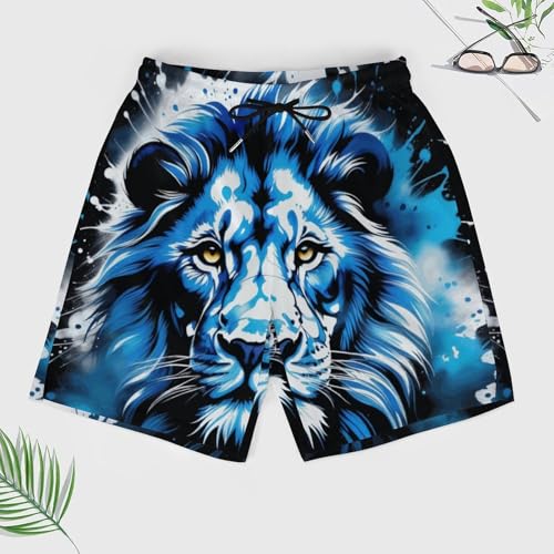 Zakqeik Men's Lions Swim Trunks Hawaiian Bathing Mesh Lining Suit Swimsuits Beach Shorts with Pockets4