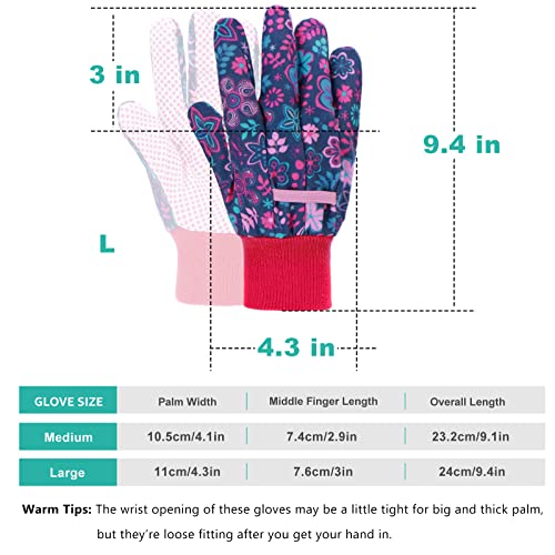 Jumphigh 4 Pairs Garden Gloves For Women, Floral Gardening Gloves With Non-Slip Pvc Dots, Ladies Soft Breathable Yard Work Gloves Light Working Gloves, Elastic Knit Wrist, Medium Size Fits Most #TOP1