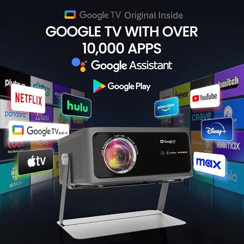 Image of E Gate Zen 12X | Official Google TV & Netflix Inside | 100% Dust Proof | Brightest 1200 ISO | Native 1080p Projector 4K Ultra HD | Auto Keystone & Focus | ScreenFree | Dolby Audio-20W Speaker, EGATE