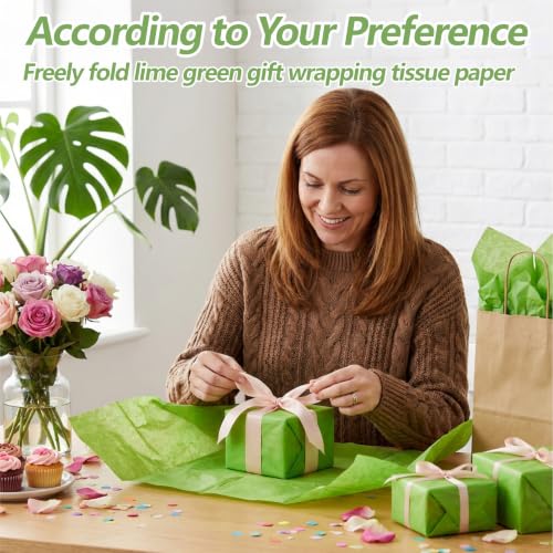 Image of Bobobag 100 Sheets Lime Green Tissue Paper, 20 inch x 14 inch Tissue Paper for Gift Bags, Bulk Gift Wrapping Tissue for DIY Crafts, Birthday, Christmas and Holiday Decor