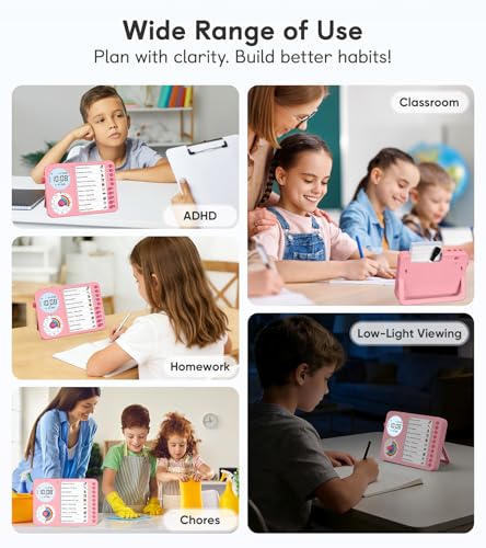 Image of 3-in-1 Visual Timer & ADHD Tool for Kids - ADHD Task Timer for Adults with Visual Schedule, Chore Chart & Planning Board for Home, School, Classroom, Work (Pink)