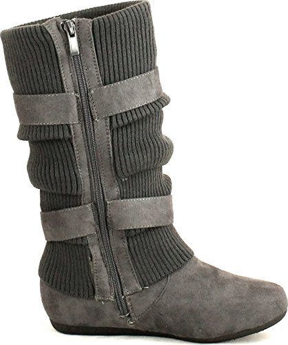 TOP Moda Womens Bank-21 Sweater Slouchy Buckle Top Calf Wedge Boot Bank2