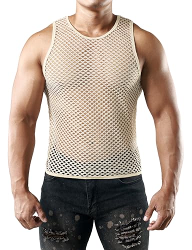 Image of JOGAL Men's Mesh Fishnet Fitted Sleeveless Muscle Top