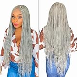 RITA Knotless Braided Wig 28 inches Full Lace Box Braids with Human Hair Lace Front- (Gray)