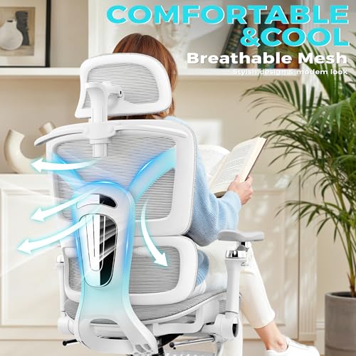 Image of Ergonomic Mesh Office Chair with Footrest, Big and Tall Home Desk Chair with 5D Flip-Up Arms, Adjustable Lumbar Support, Gaming & Executive Computer Chairs, Grey
