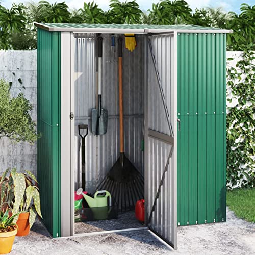 Homgoday Outdoor Garden Shed Garden Tool Shed Garden 180 x 97 x 210 cm Metal Cabinet Storage Shed Store Tools, Furniture and Gardening Equipment Green