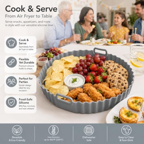 Image of SAKORAWARE Pack of 2 Silicone Air Fryer Mould Tray 8x8 Inches| Reusable Basket with Handles Non-Stick BPA-Free Food Grade Oven Baking Pan for Frying Roasting Baking Cooking Dishwasher Safe, Multicolor