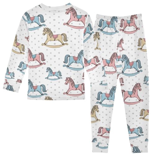 Pajama Sets Long Sleeve Colorful Rocking Horses on Dot Soft Comfy Sleepwear 2 Piece PJS 3-8T3