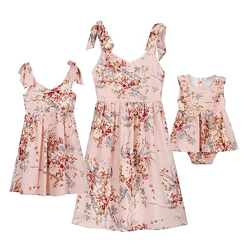 PopReal Mommy and Me Dresses Floral Mom and Daughter Matching Outfits Spaghetti Strap Sleeveless Dress Beach Mini Sundress New Pink 6-7Years