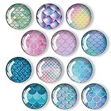 12 Pieces Beautiful Glass Strong Fridge Magnets, with Fish Scale Pattern 3D Magnets for Refrigerator...