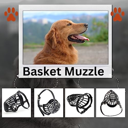 Sage Square Adjustable Strap Muzzle - Ensure Pet Safety & Comfort, Prevent Biting - Perfect for Medium-Sized Dogs, Ideal for Walks, Training & Grooming, Promote Dog's Well-Being (Black Large)