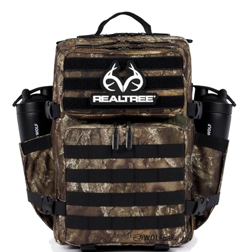 WOLFpak 35L Athletic Gym Backpack - Durable 1000D Waterproof Oxford Material with MOLLE Webbing, Laptop Pocket & Dual Cup Holders, Durable Fitness/Travel/Military Daypack (Realtree APX)