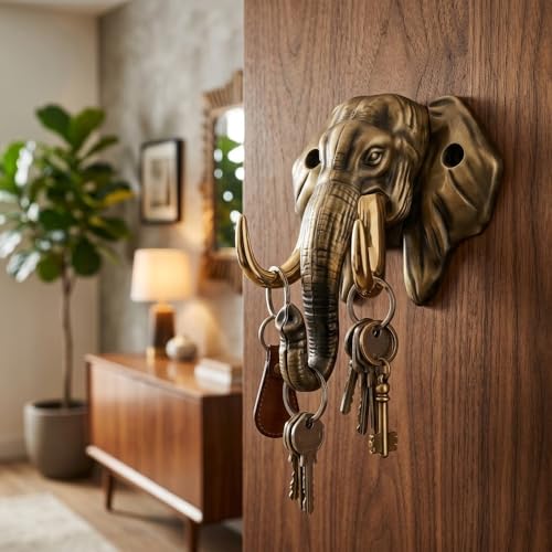 Image of Premium Elephant Key Holder for Wall, Vintage Metal Key Rack, Antique-| 3 Years Warranty |
