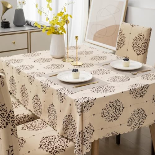 Image of Styleys Dining Chair Cover with Table Covers for Kitchen Waterproof Dining Table Cloth (1 Table Cover + 6 Chair Cover, Cream Brocade, CTSD3132)