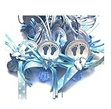RBN 12 PCS Pacifier Blue Baby Foot Print ITS A BOY Necklaces Shower Game Favors Prizes Girl Decor (Blue), 1 Count (Pack of 12)