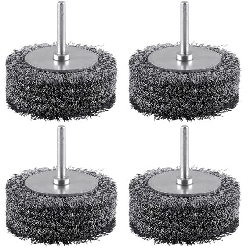 Rocaris 4 Pack Wire Brush for Drill Set, 3 Inch Carbon Steel Wire Wheel for Drill Attachments, Heavy Duty Rust Remover Brush Paint Rust &amp; Corrosion, 1/4in Shank, 20000RPM