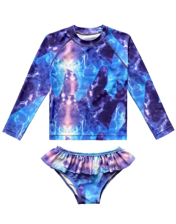 Image of Girls Long Sleeve Rash Guard Swimsuit, Two Piece Bathing Suit Set